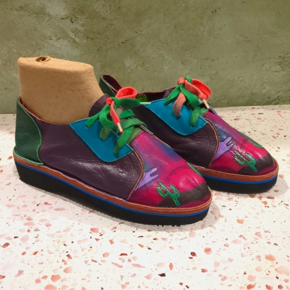 Those Shoes | Handcrafted Soft Leather Three Eyelet Shoes Cactus Design | 6
